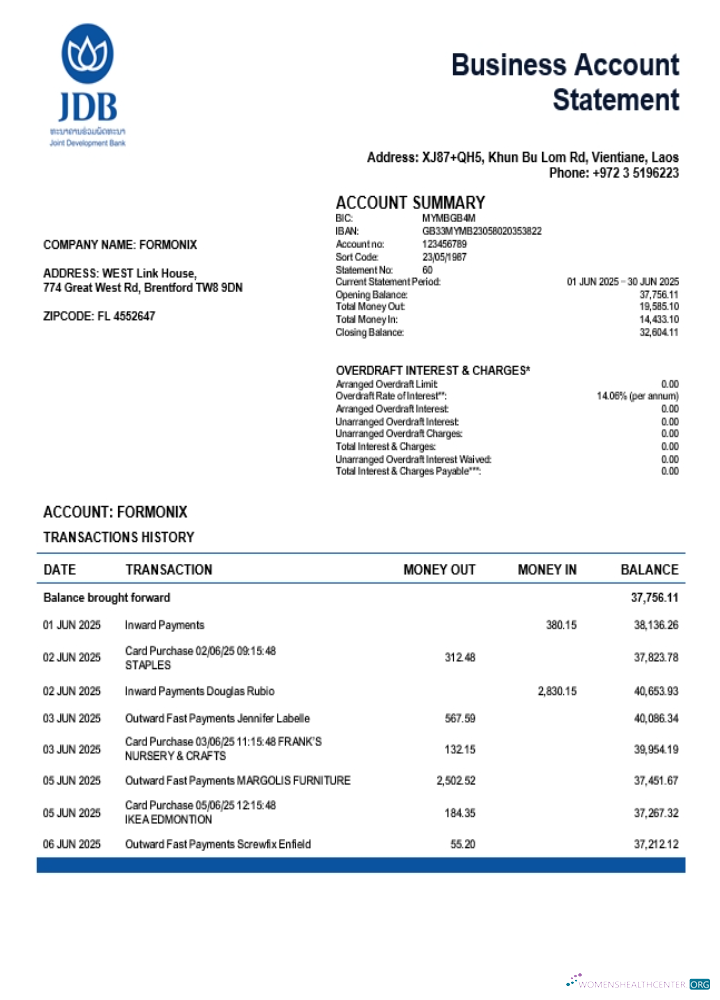 Download Joint Development firm account statement Word and PDF template (1) Photoshop template
